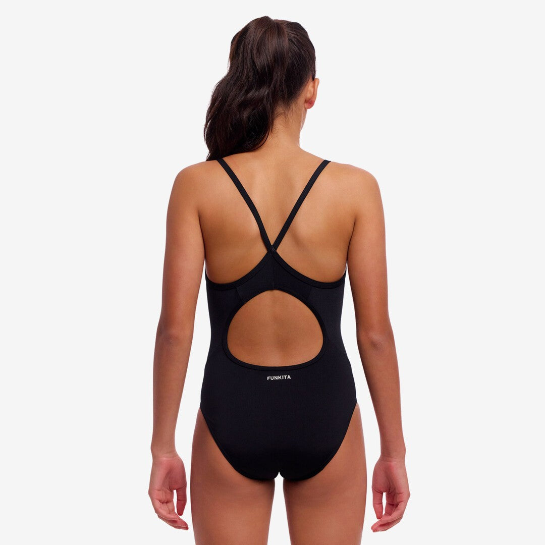 NEW PERIOD PROOF! Funkita Girls Diamond Back Secure One Piece Still Black-rear view