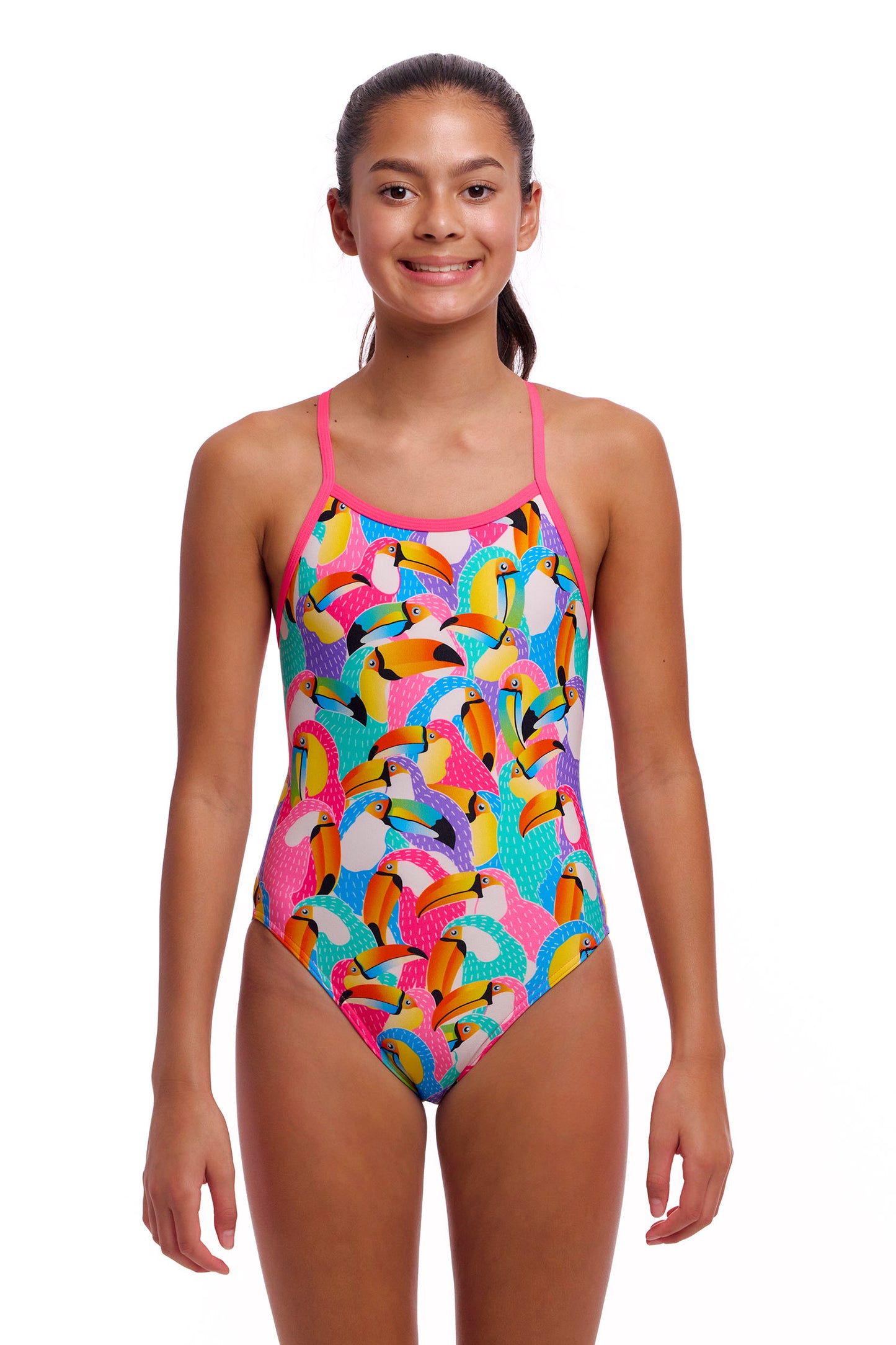 Funkita Girls Single Strap One Piece Tou By Tou, front view chlorine resistant swimwear