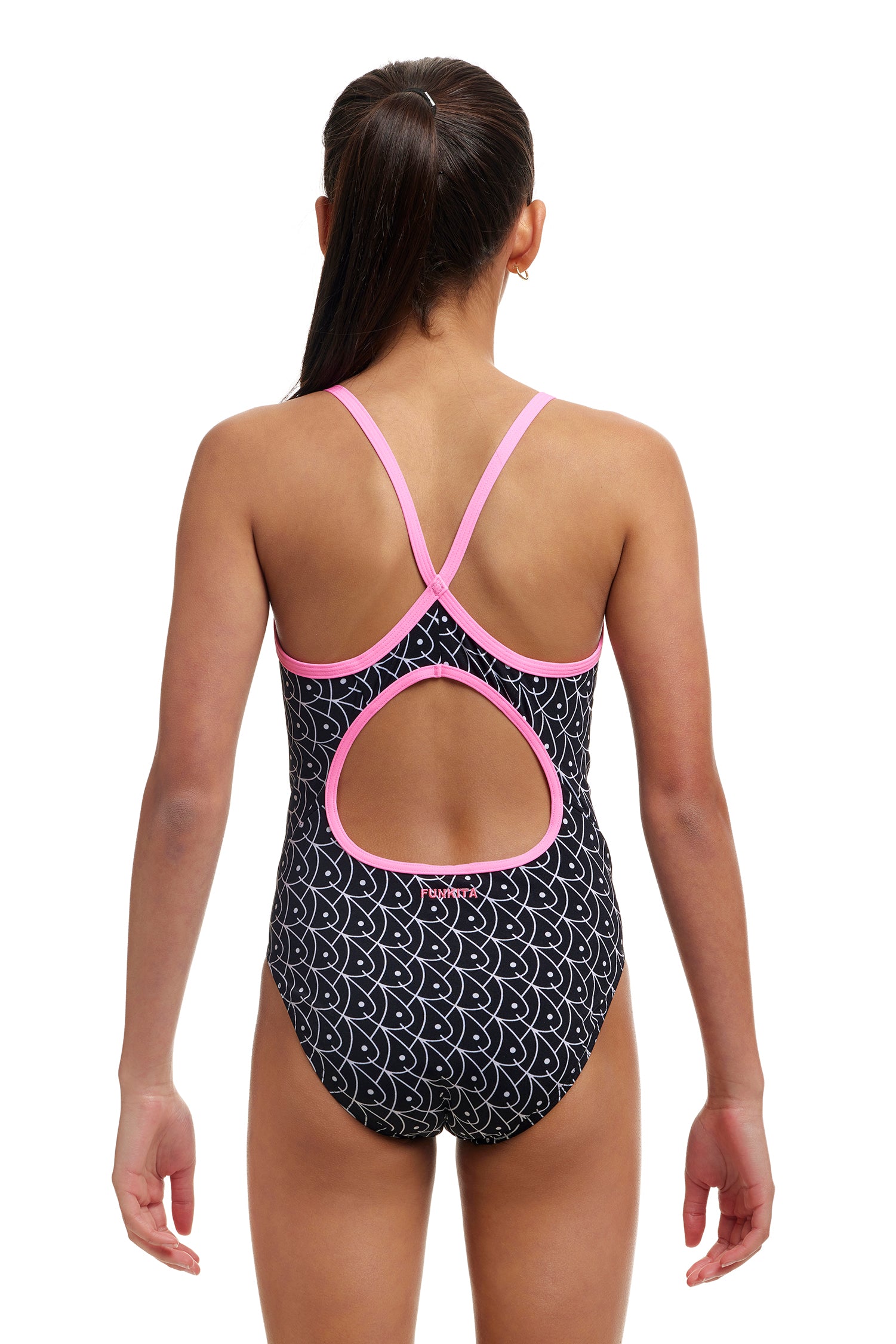 Funkita Girls Diamond Back One Piece Summer Fish, rear view showing racerback