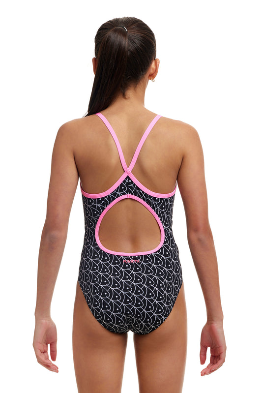 Funkita Girls Diamond Back One Piece Summer Fish, rear view showing racerback