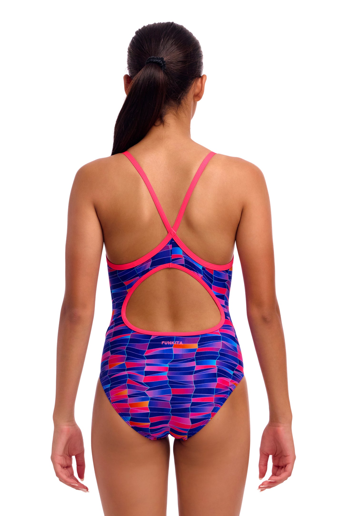 NEW! Funkita Girls Diamond Back One Piece Warped Waves-rear view