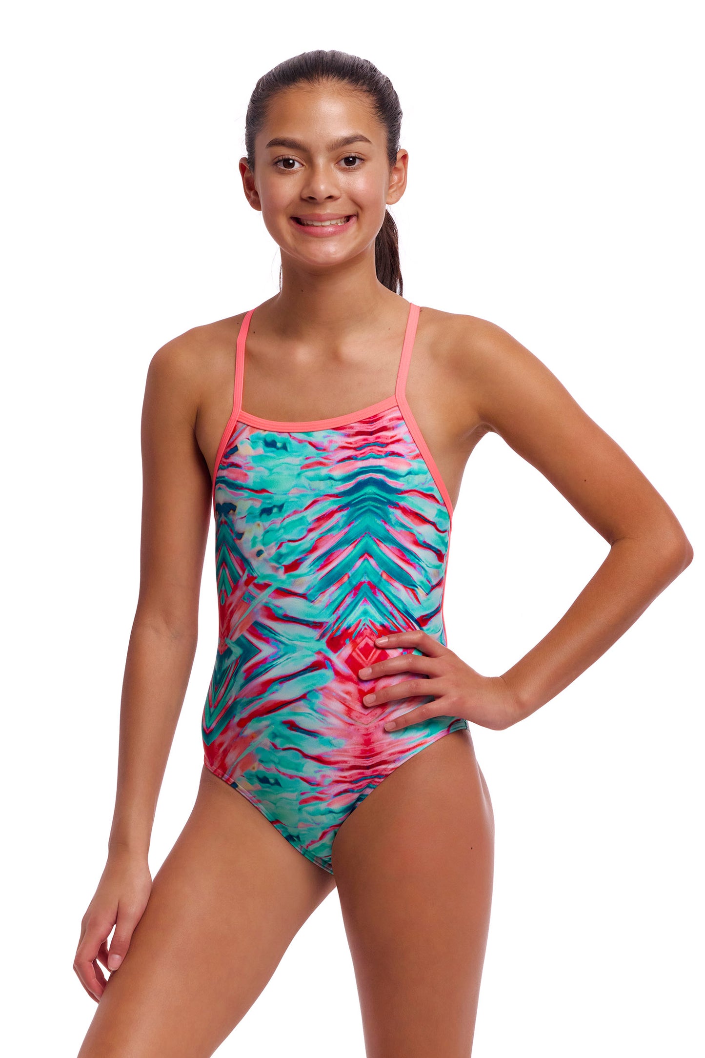 NEW! Funkita Girls Strapped In One Piece Ripple Reflect-3-GB Swimwear