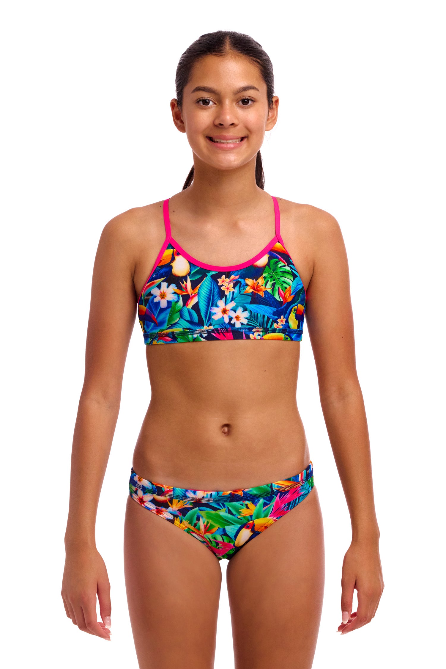 NEW! Funkita Girls Racerback Two Piece Birdie Wordie-front view