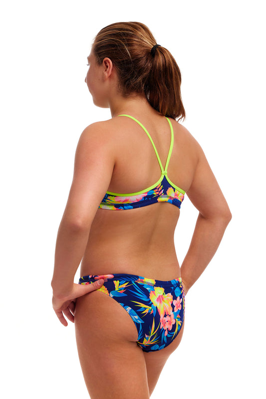 Funkita Girls Racerback Two Piece In Bloom, rear view showing racerback
