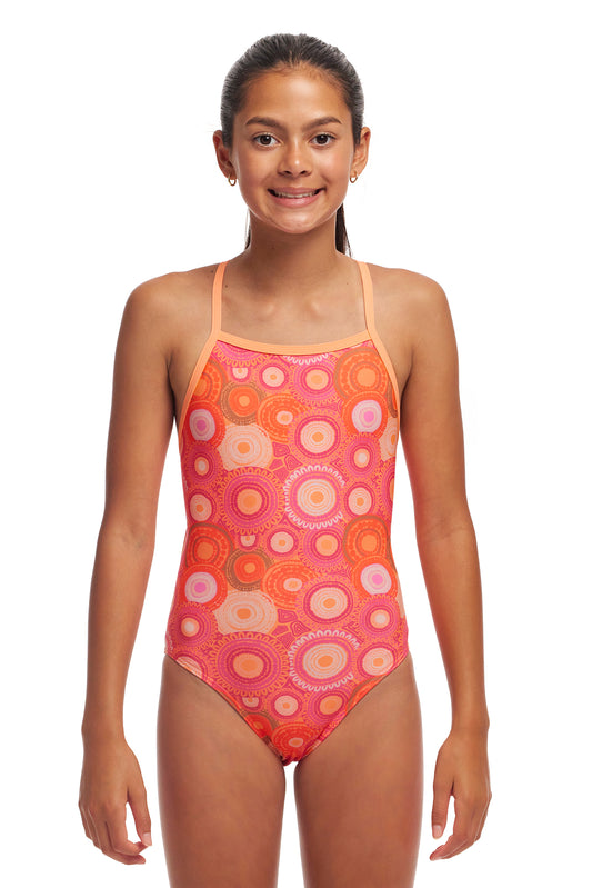 Funkita Girls Tie Me Tight One Piece Ahelhe, front view chlorine resistant swimwear