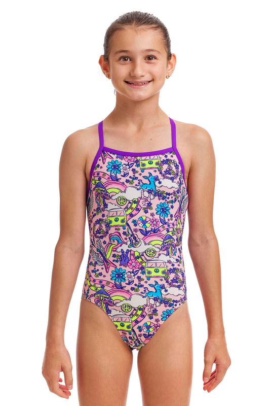 Funkita Girls Tie Me Tight One Piece Donkey Doll, front view chlorine resistant swimwear