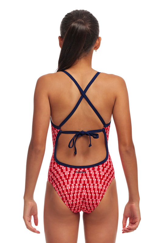 Funkita Girls Tie Me Tight One Piece Red Head, rear view showing tie back