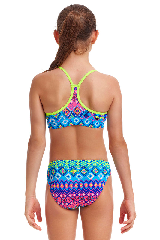 Funkita Girls Swim Crop Top Kris Kringle, rear view showing racer back