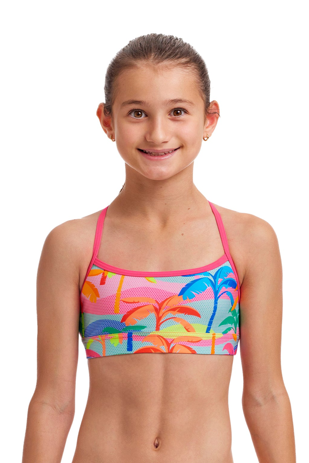 *TOP ONLY* Funkita Girls Swim Crop Top Polka Palm-GB Swimwear