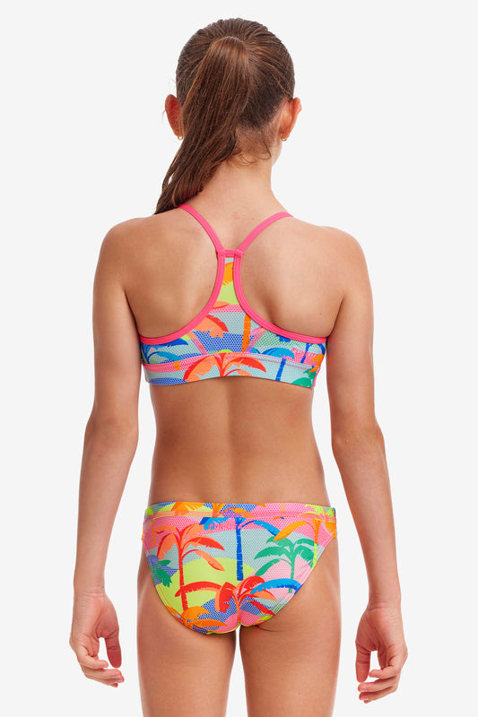 Funkita Girls Swim Crop Top Polka Palm, rear view showing racer back