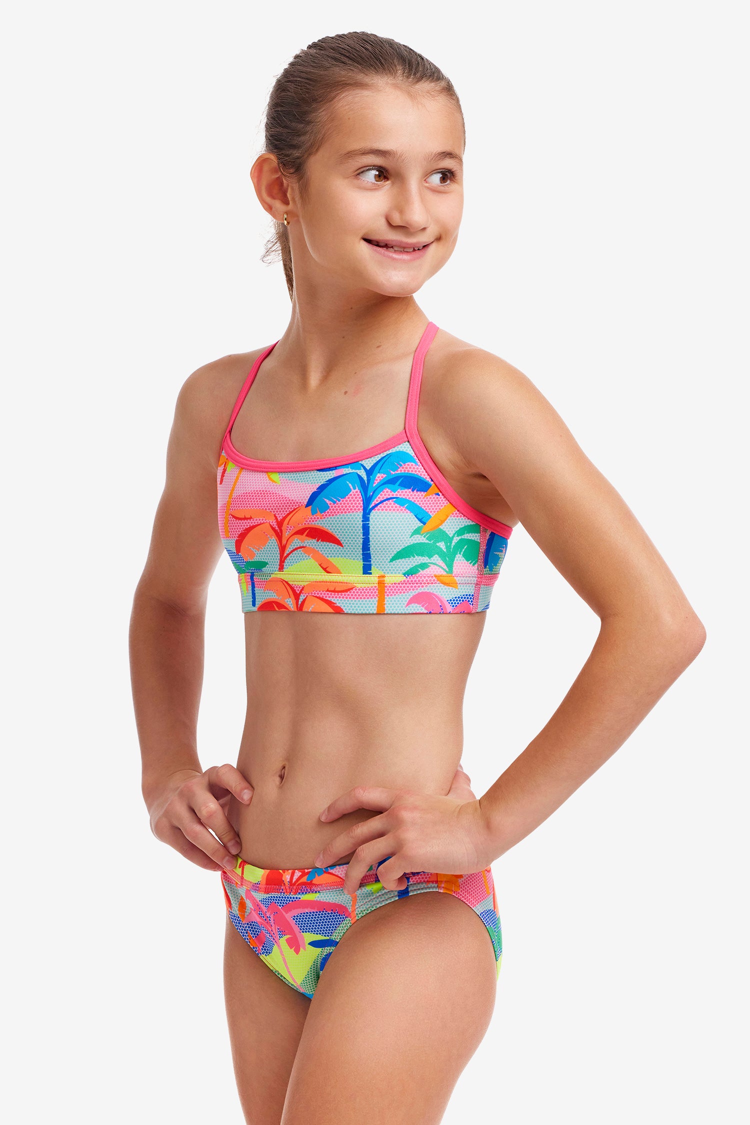 *TOP ONLY* Funkita Girls Swim Crop Top Polka Palm-GB Swimwear