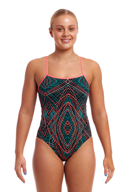NEW PERIOD PROOF! Funkita Ladies Single Strap Secure One Piece Spiro Mint-GB Swimwear