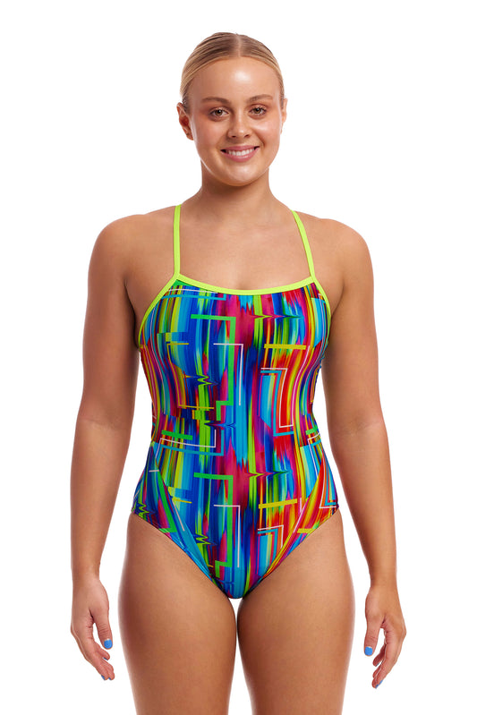 NEW PERIOD PROOF! Funkita Ladies Single Strap Secure One Piece The Glitch-GB Swimwear