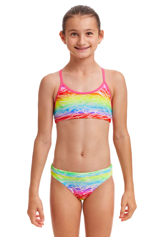 Funkita Girls Racerback Two Piece Lake Acid, front view chlorine resistant swimwear