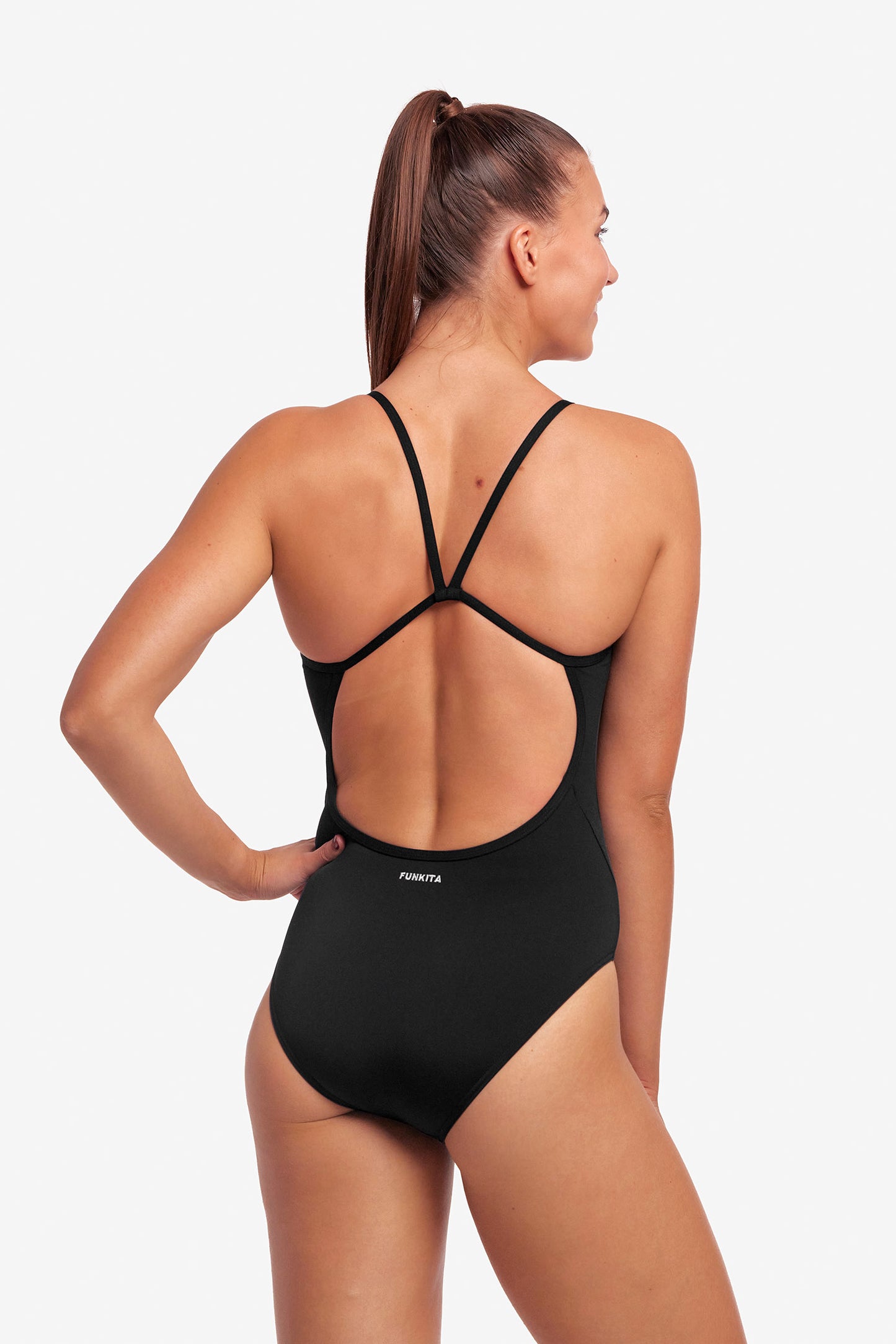 NEW PERIOD PROOF! Funkita Ladies Single Strap Secure One Piece Still Black-GB Swimwear