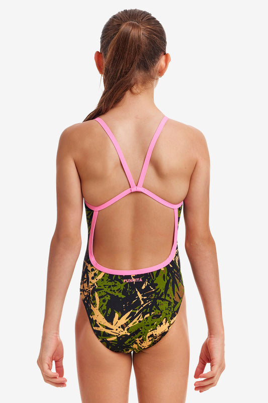 Funkita Girls Single Strap One Piece Gigi Jo Jo, rear view showing thin straps