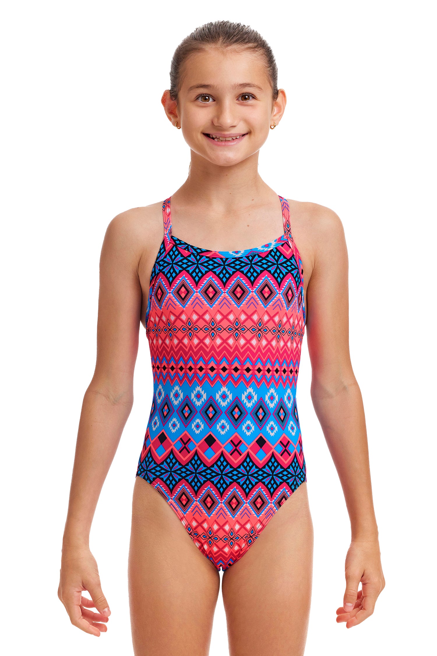 Funkita Girls Single Strap One Piece Tinsel Town, front view chlorine resistant swimwear