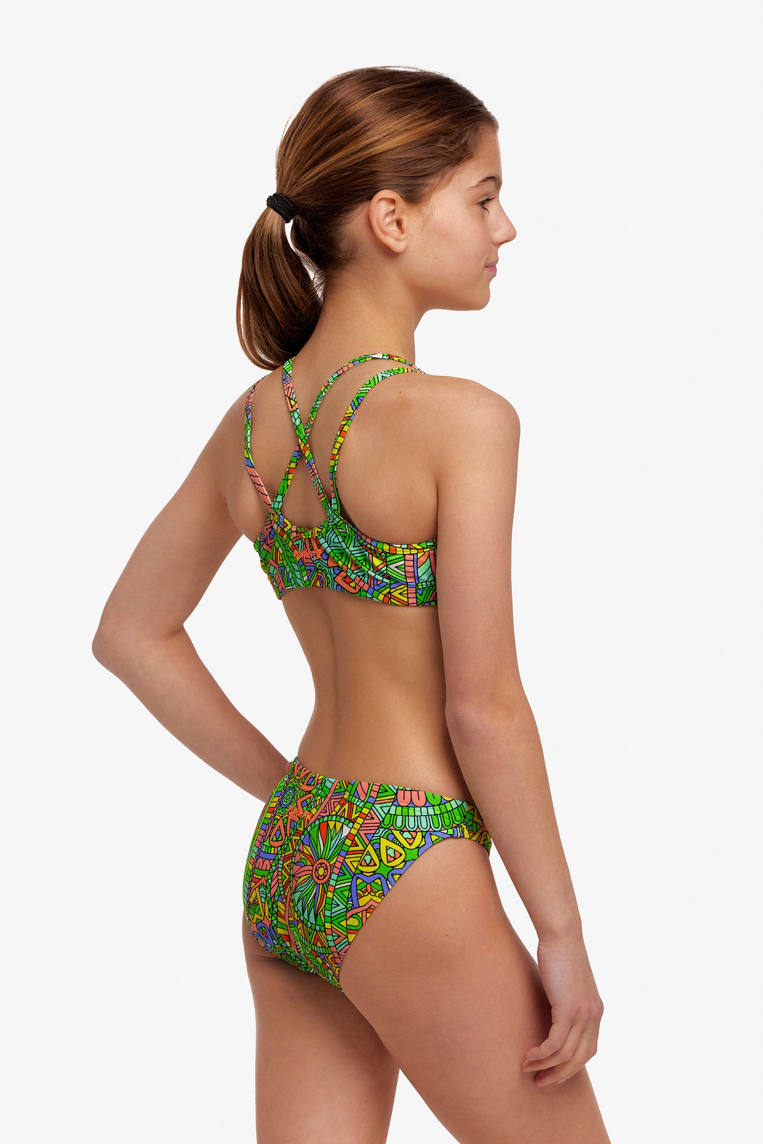 LAST ONE! Funkita Girls Criss Cross Two Piece Minty Mixer-GB Swimwear