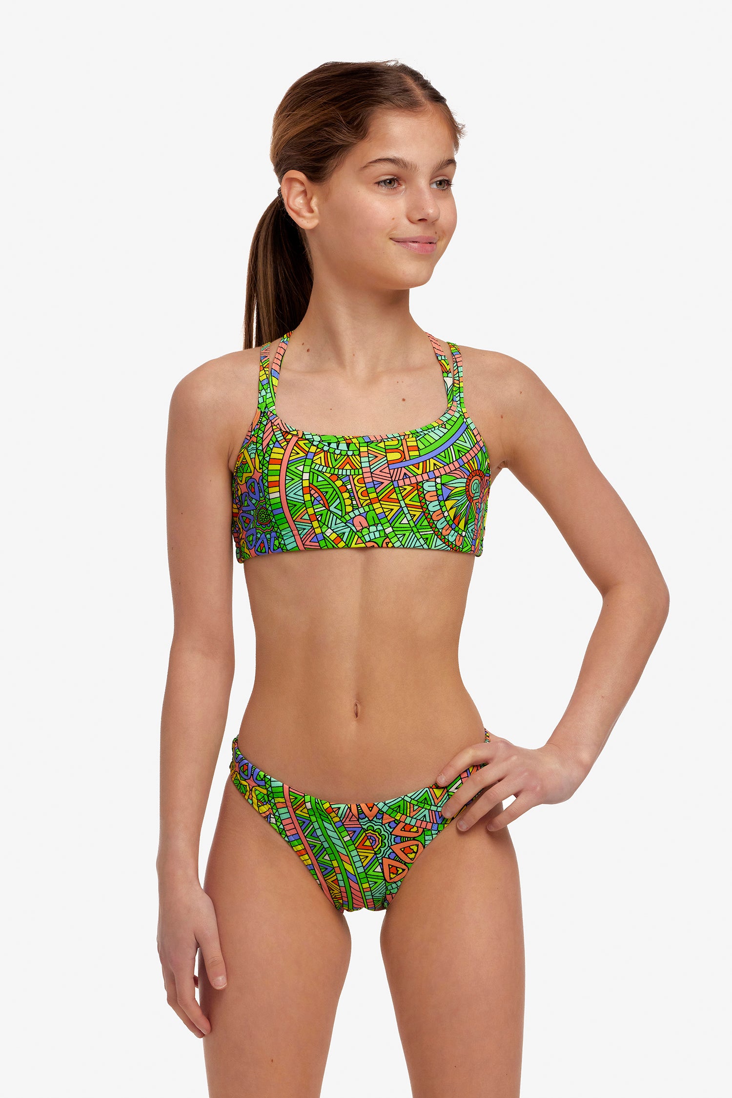 LAST ONE! Funkita Girls Criss Cross Two Piece Minty Mixer-GB Swimwear