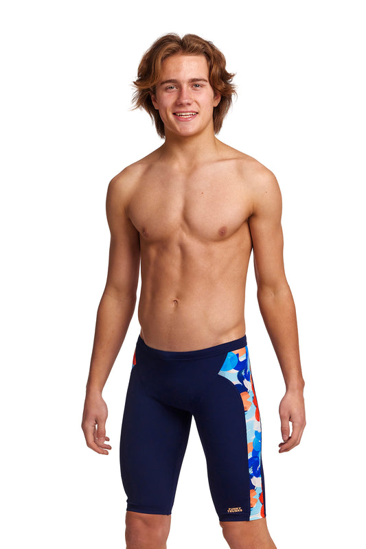 Funky Trunks Boys Training Jammers Wet Paint, front view chlorine resistant swimwear