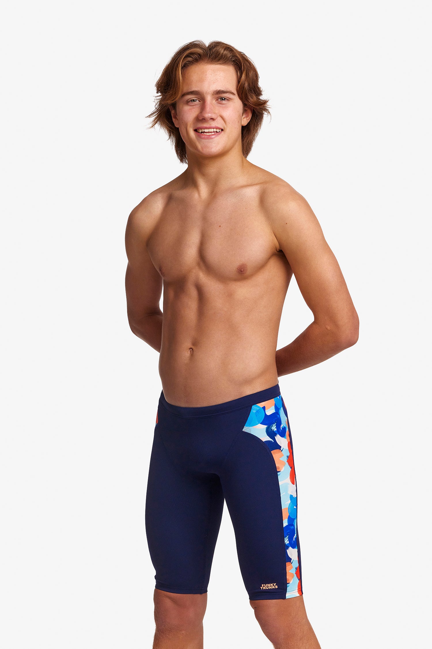 Funky Trunks Boys Training Jammers Wet Paint, front view chlorine resistant swimwear