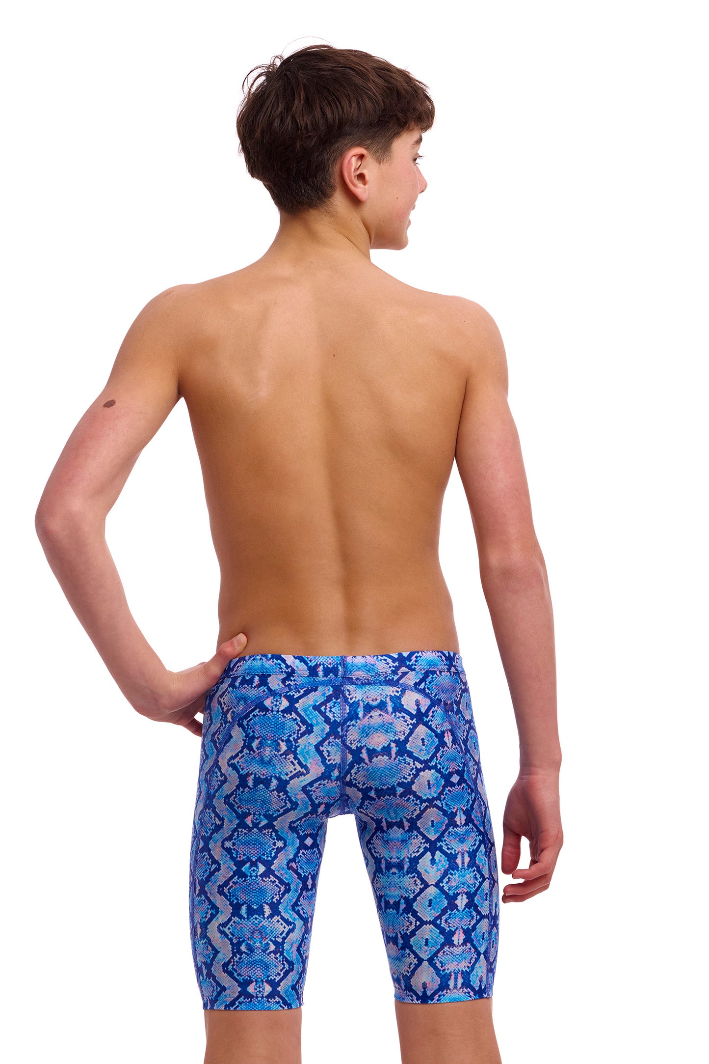 Funky Trunks Boys Training Jammers Blue Viper back view showing waistband and fit