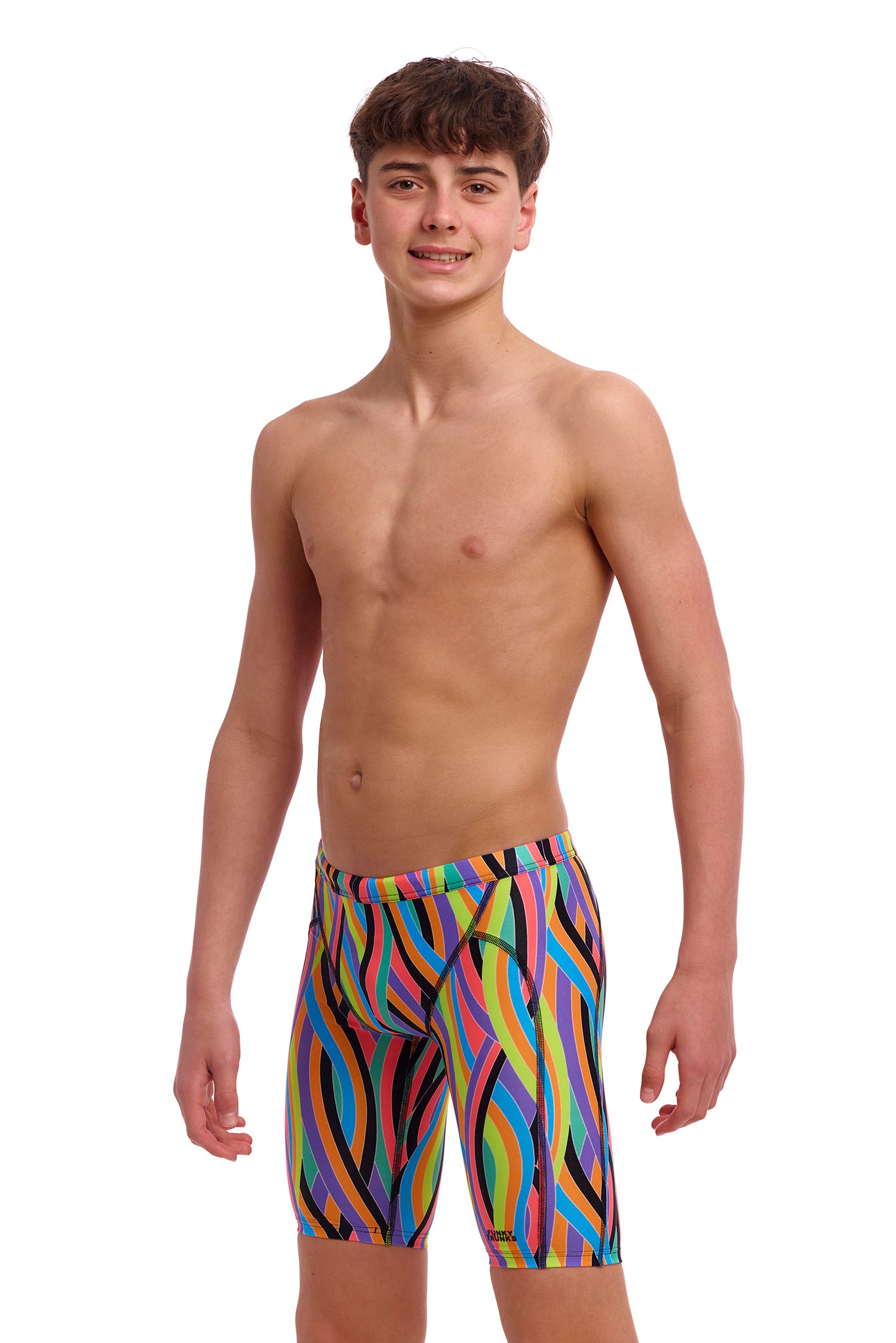 Funky Trunks Boys Training Jammers Curl Curl Front View Chlorine Resistant Swimwear