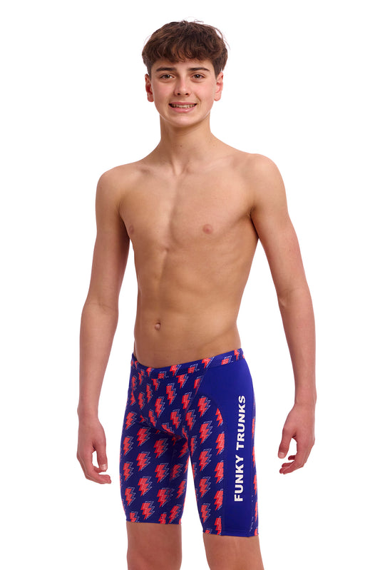 Funky Trunks Boys Training Jammers Flash, front view chlorine resistant swimwear