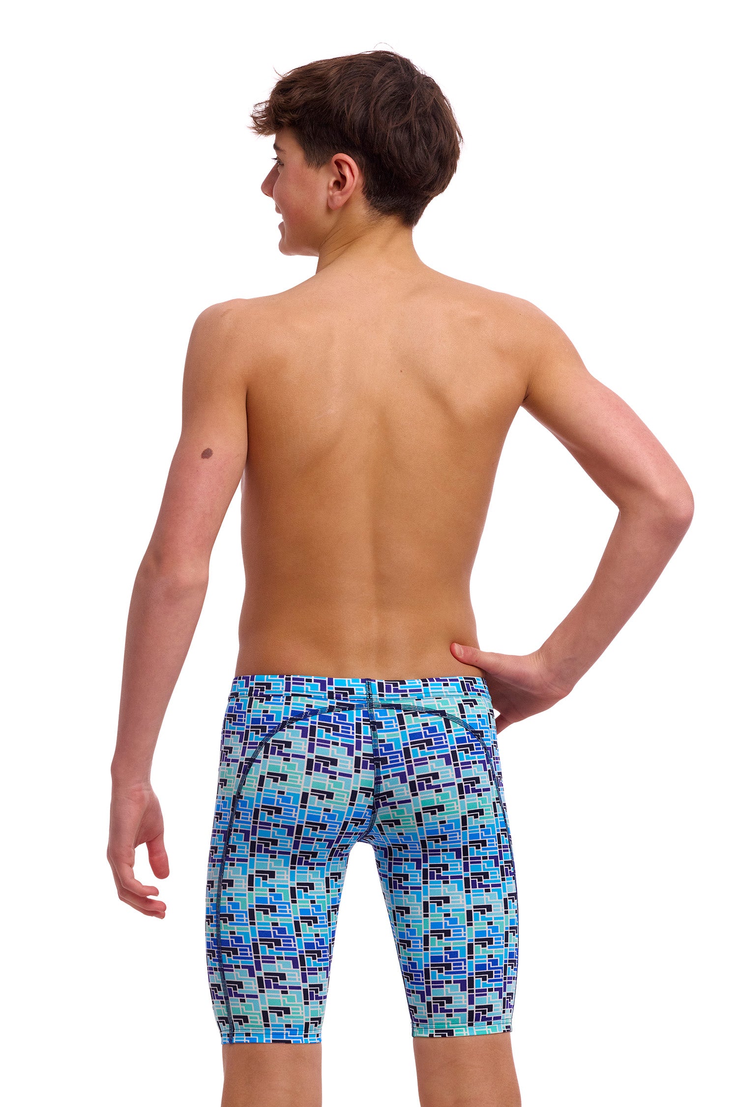 Funky Trunks Jack Stack Boys Training Jammers, back view showing waistband and fit