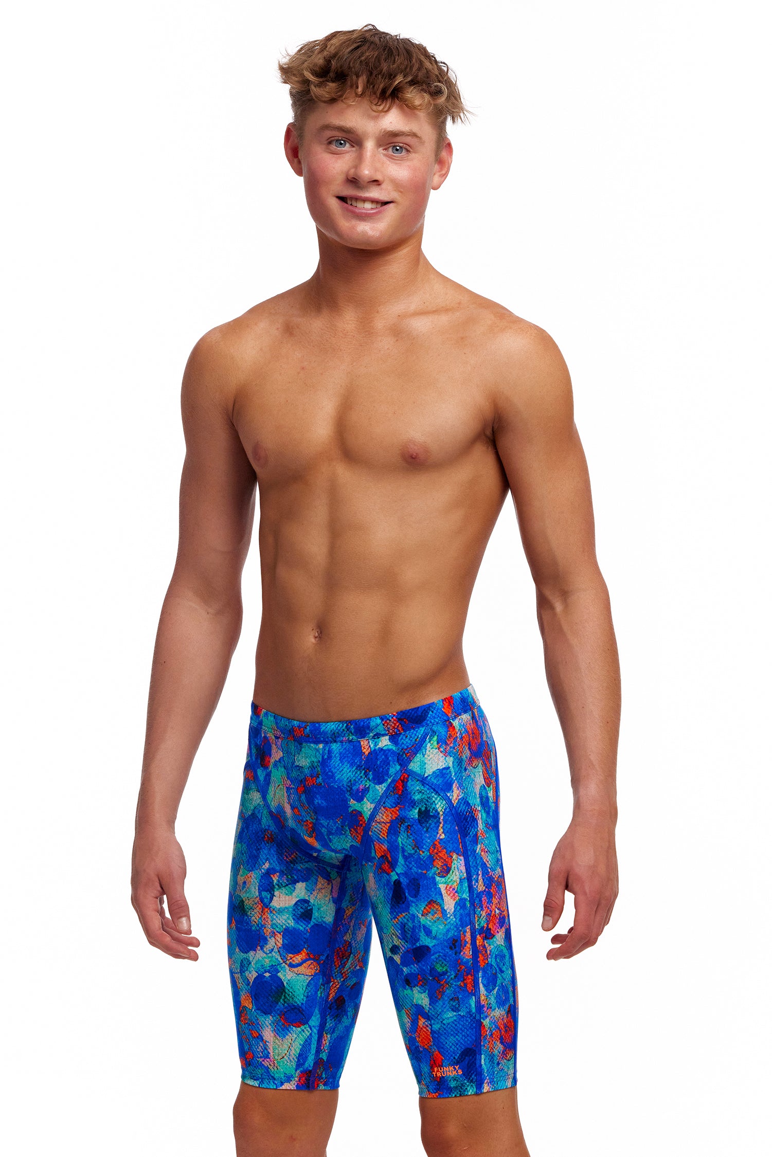 Funky Trunks Boys Training Jammers Paint Press, front view chlorine resistant swimwear