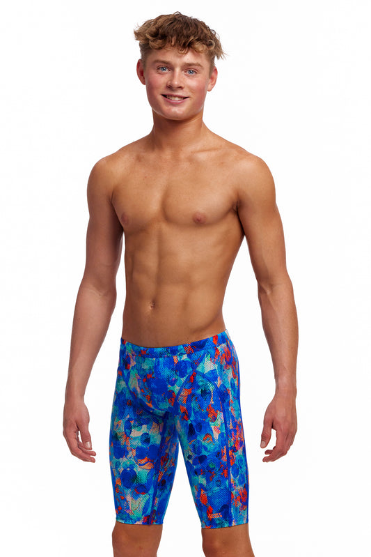 Funky Trunks Boys Training Jammers Paint Press, front view chlorine resistant swimwear