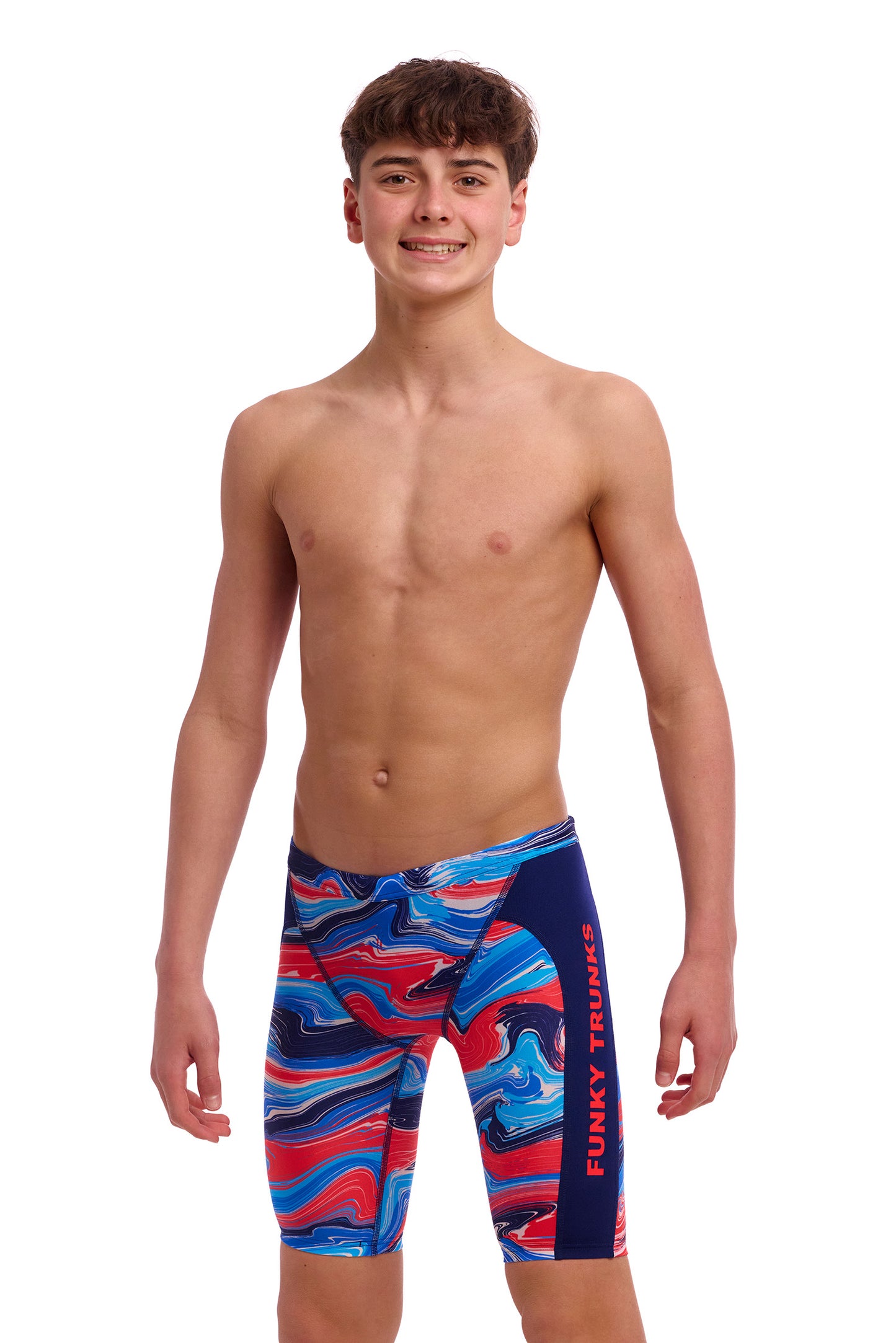 Funky Trunks Boys Training Jammers Wave Craze Front View Chlorine Resistant Swimwear