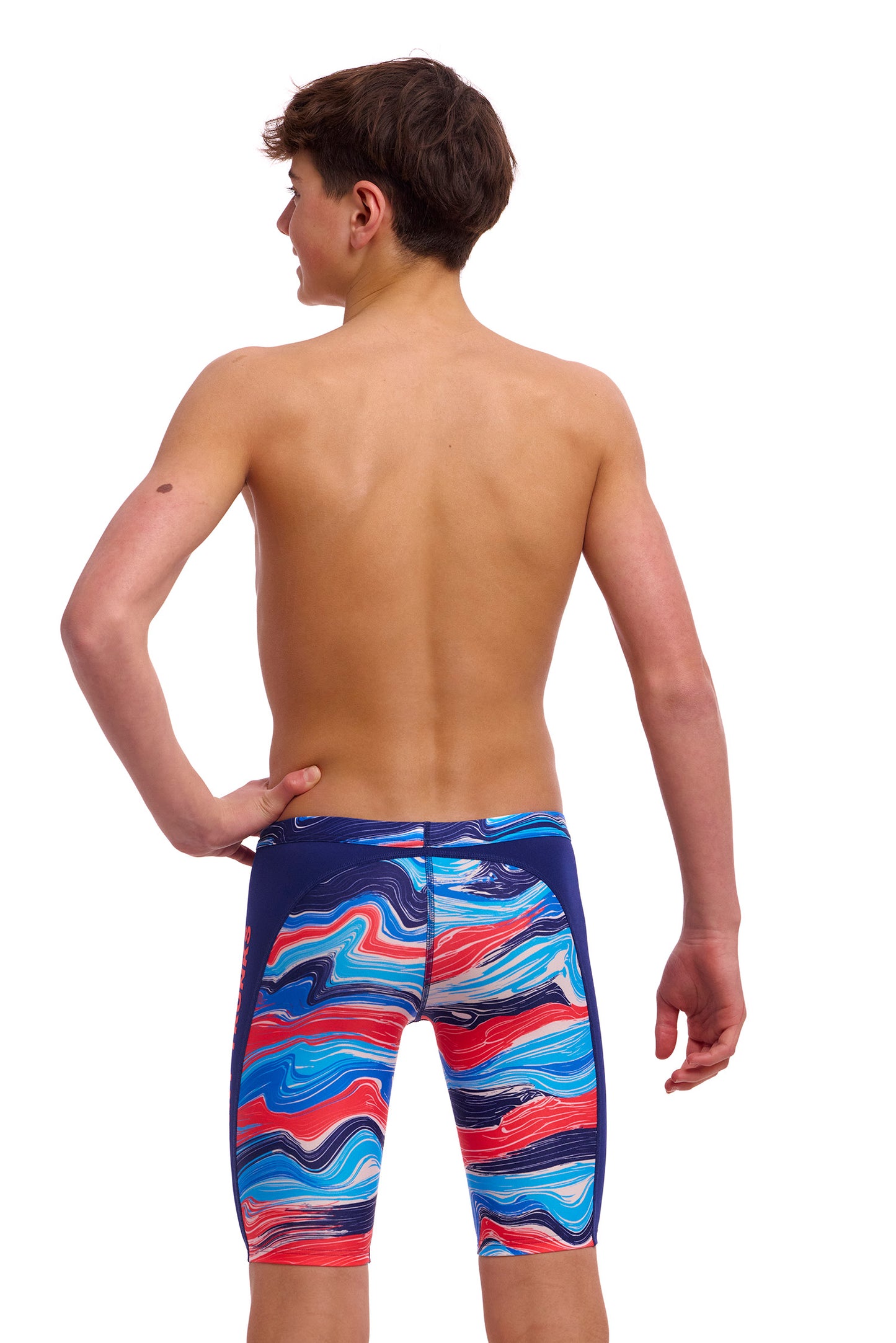 Funky Trunks Wave Craze Boys Training Jammers, back view showing waistband and fit