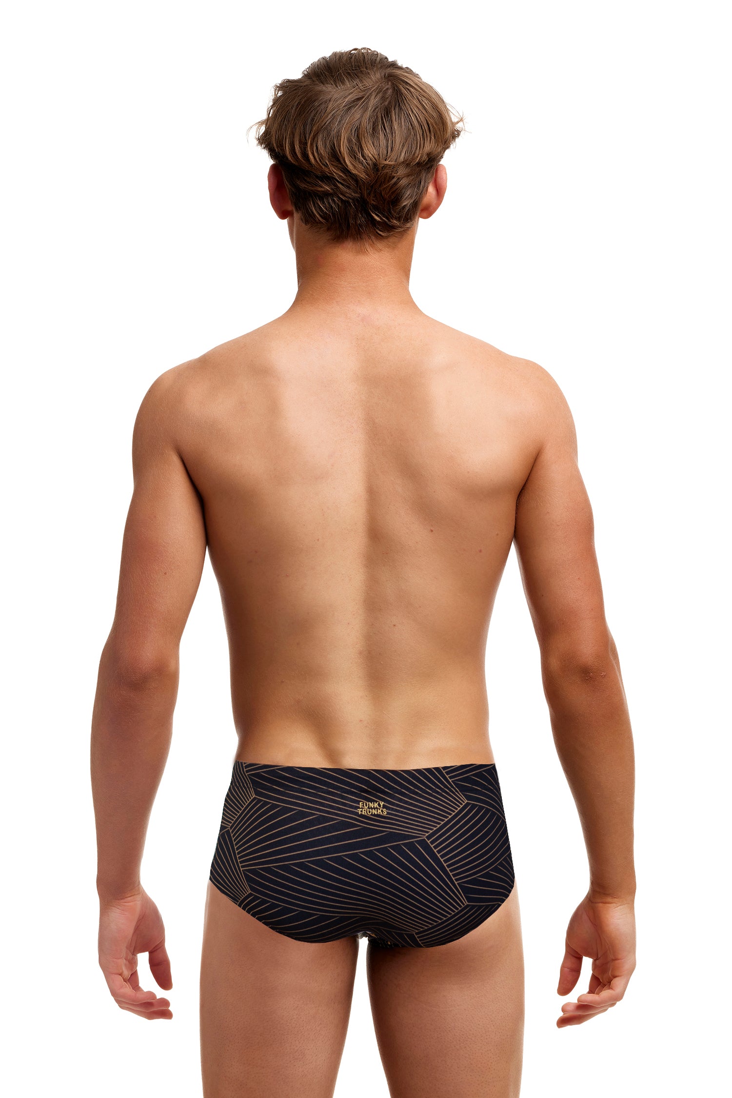 Funky Trunks Boys Sidewinder Trunks Gold Weaver, rear view