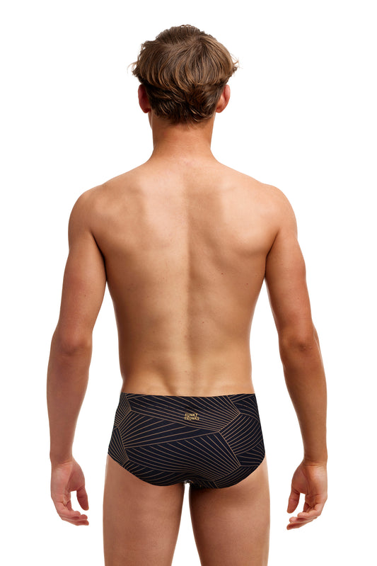 Funky Trunks Boys Sidewinder Trunks Gold Weaver, rear view