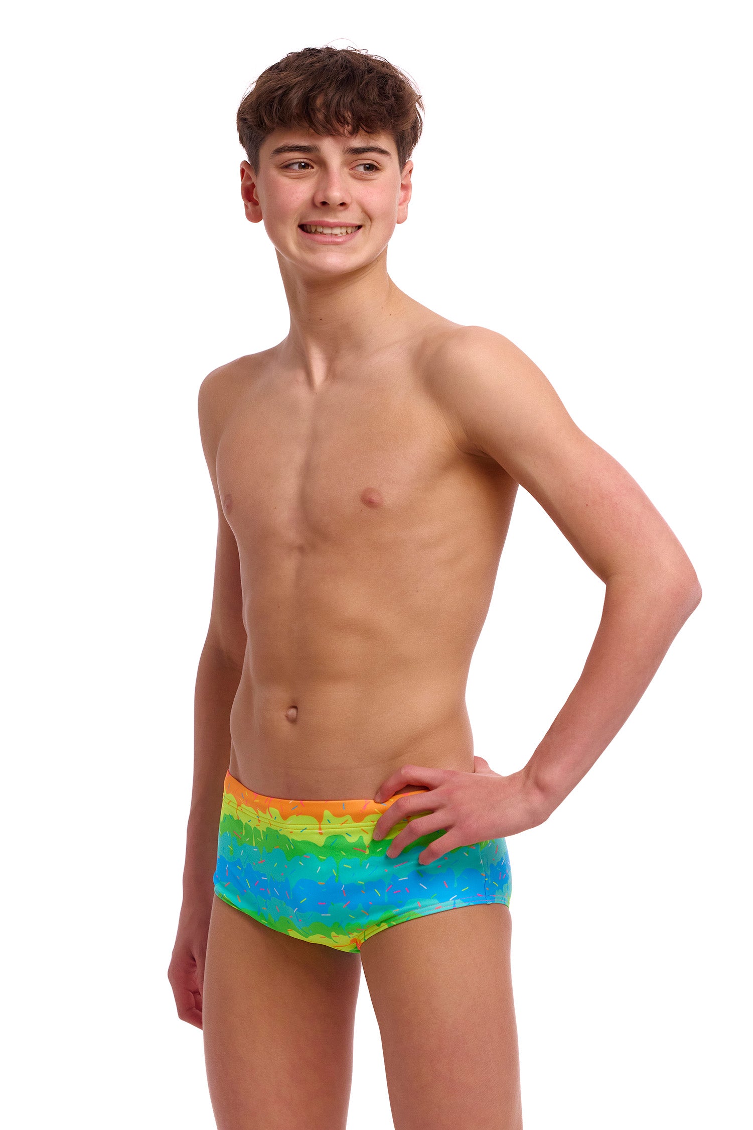 NEW! Funky Trunks Boys Sidewinder Trunks Melting Mayhem-3-GB Swimwear