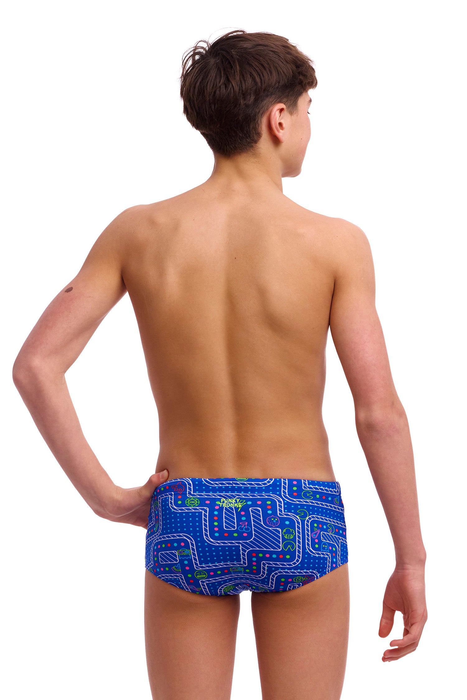 Funky Trunks Boys Sidewinder Trunks Much Munchies, rear view