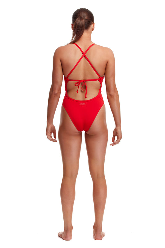 Funkita Ladies Tie Me Tight One Piece Fire, rear view showing adjustable tie back