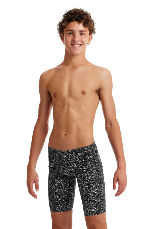 Funky Trunks Boys Training Jammers Spickled, front view chlorine resistant swimwear