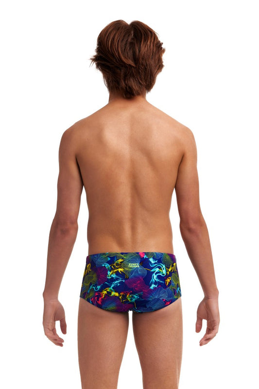 Funky Trunks Boys Sidewinder Trunks Oyster Saucy, rear view