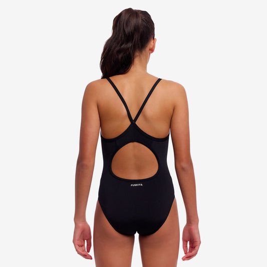NEW PERIOD PROOF! Funkita Girls Diamond Back Secure One Piece Still Black-rear view