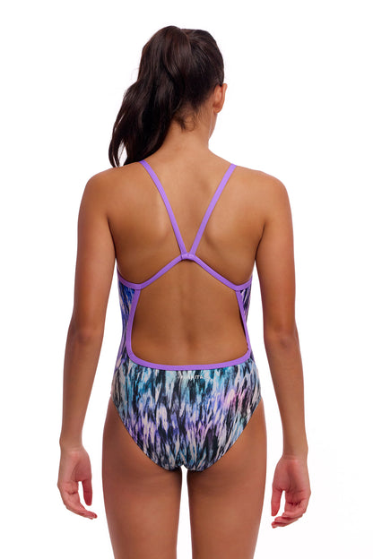 Funkita Girls Single Strap One Piece Fly Dye-2, rear view showing thin straps