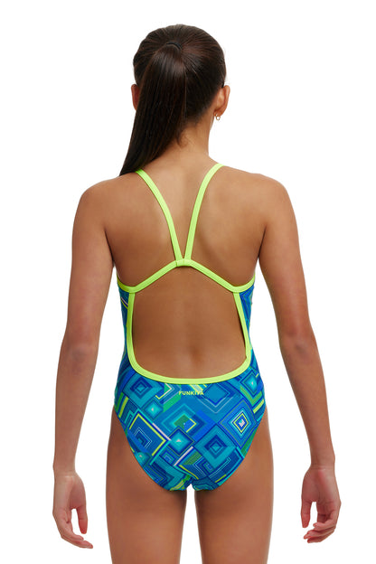 LAST ONE! Funkita Girls Single Strap One Piece Help Me Rhombus