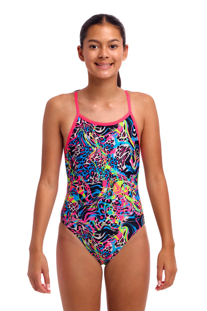NEW! Funkita Girls Single Strap One Piece Lolly Leopard-front view