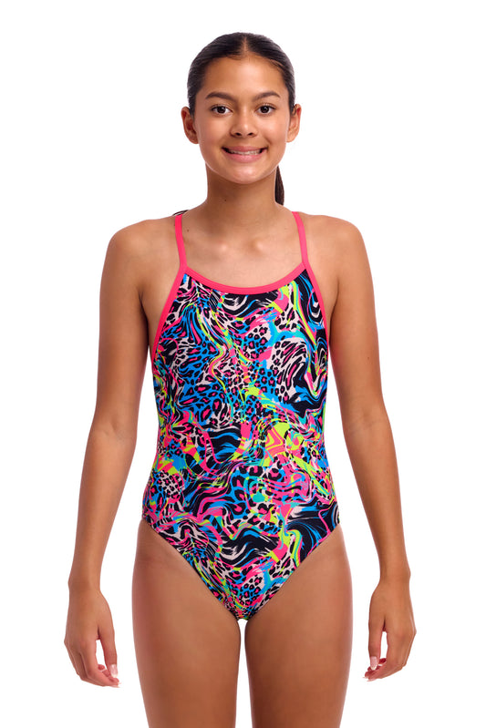 NEW! Funkita Girls Single Strap One Piece Lolly Leopard-front view