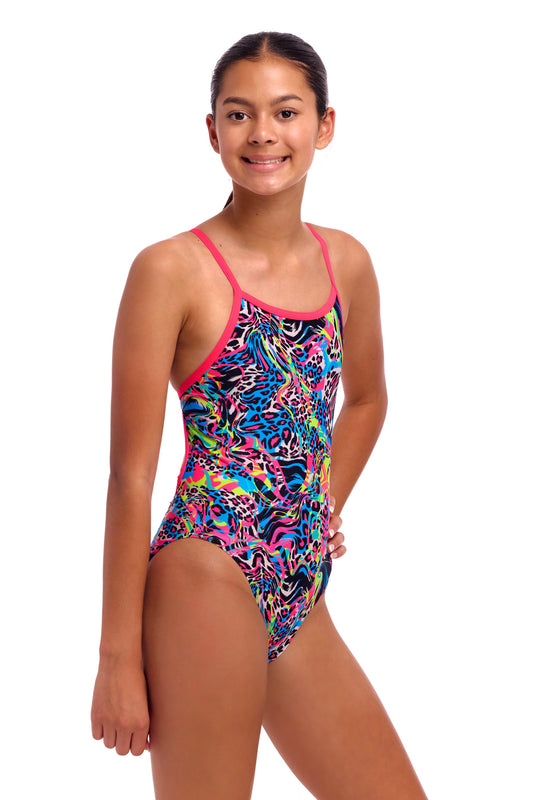 NEW! Funkita Girls Single Strap One Piece Lolly Leopard-rear view