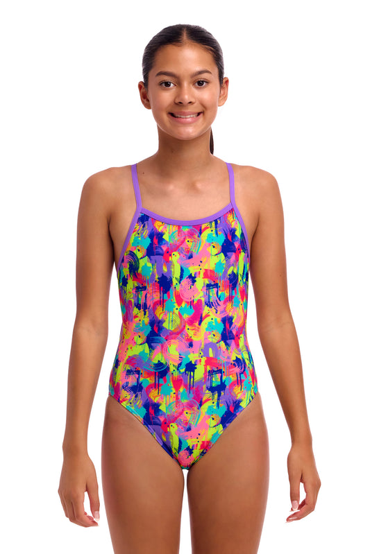 NEW! Funkita Girls Single Strap One Piece Mess Match-front view