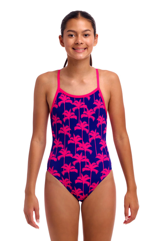 NEW! Funkita Girls Single Strap One Piece Pinky Palms-front view