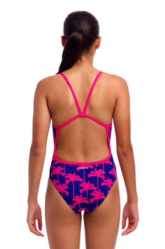 NEW! Funkita Girls Single Strap One Piece Pinky Palms-rear view