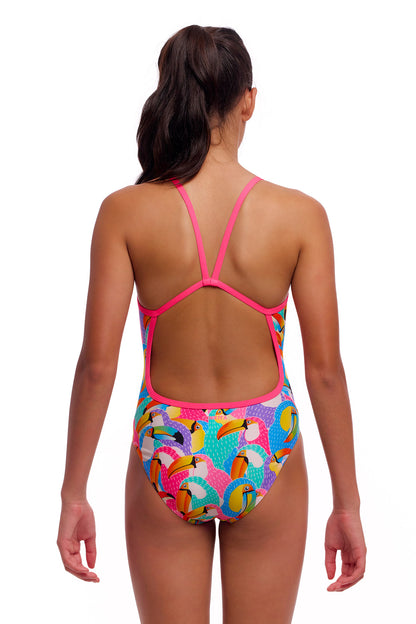 Funkita Girls Single Strap One Piece Tou By Tou, rear view showing thin straps
